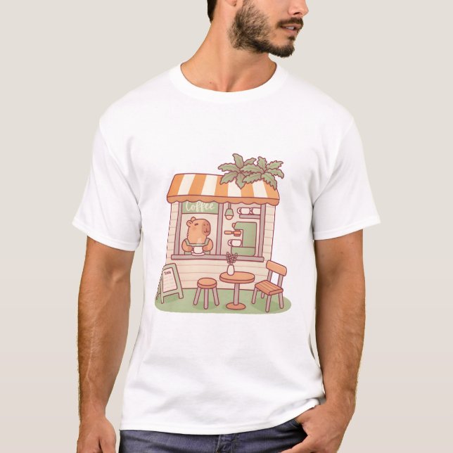 Camiseta Café Cute Capybara Barista (Anverso)