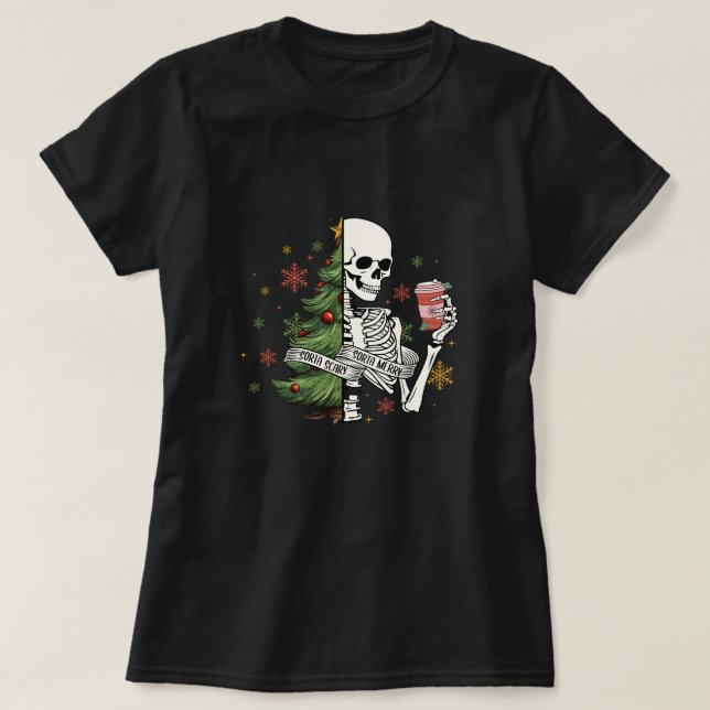 Camiseta café de árbol de navidad (Diseño del anverso)