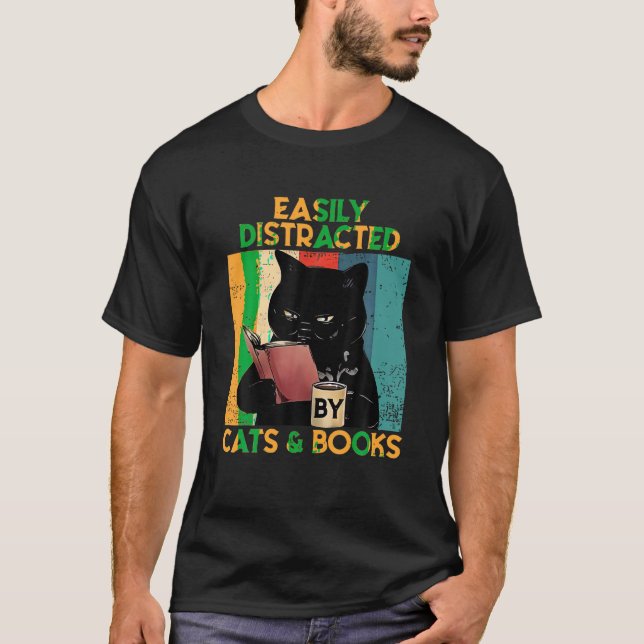 Camiseta Café De Beber De Gato Negro Distraído Fácilmente P (Anverso)
