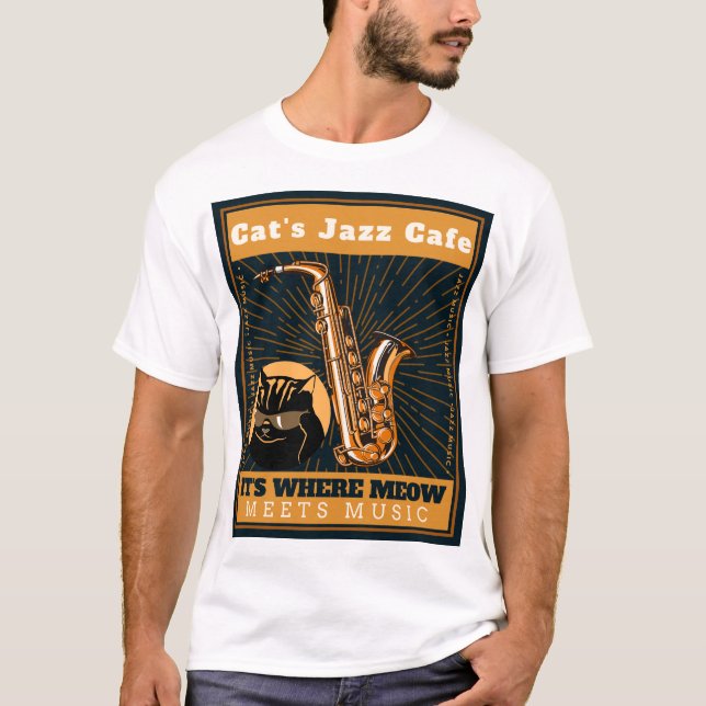 Camiseta Cafe de gato de jazz - saxofón de gato tocando sax (Anverso)