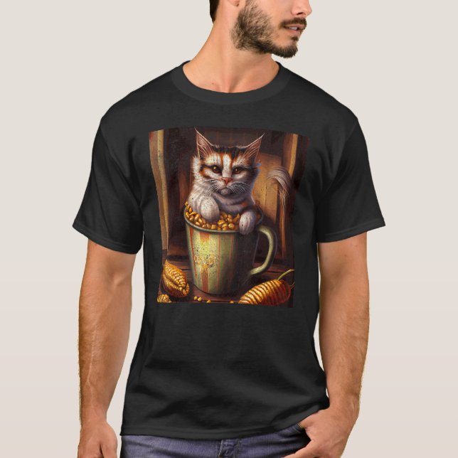 Camiseta Café de gato maíz en la mazorca (Anverso)