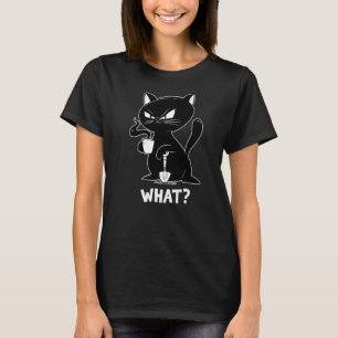 Camiseta café de gato negro enojado con pala Gato negro QUÉ