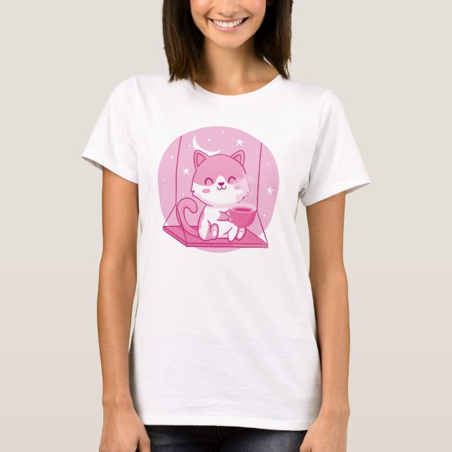 Camiseta Café De Gato Rosa, Bebida De Cafeína De Swing De G (Anverso)