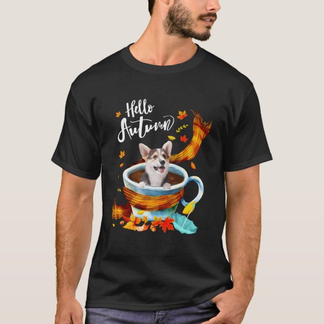 Camiseta Café de otoño de galés Corgi Dog Hola otoño otoño  (Anverso)