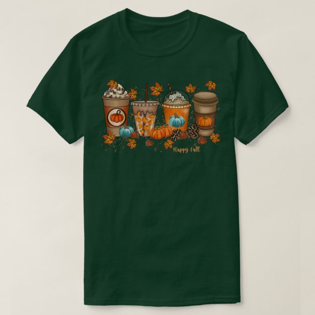 Camiseta Café de otoño feliz (Diseño del anverso)