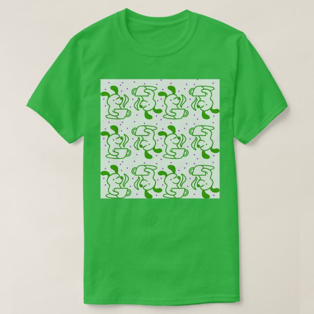 Camiseta café de té con perro verde (Diseño del anverso)
