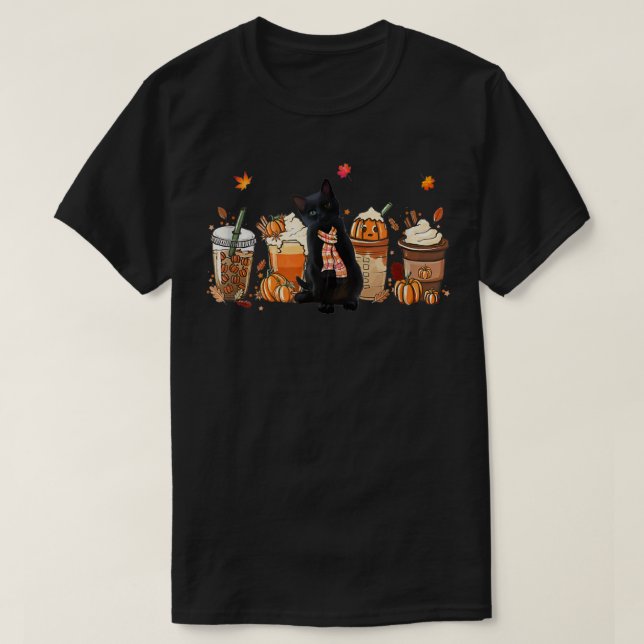 Camiseta Café de última caída de calabaza de gato negro tem (Diseño del anverso)
