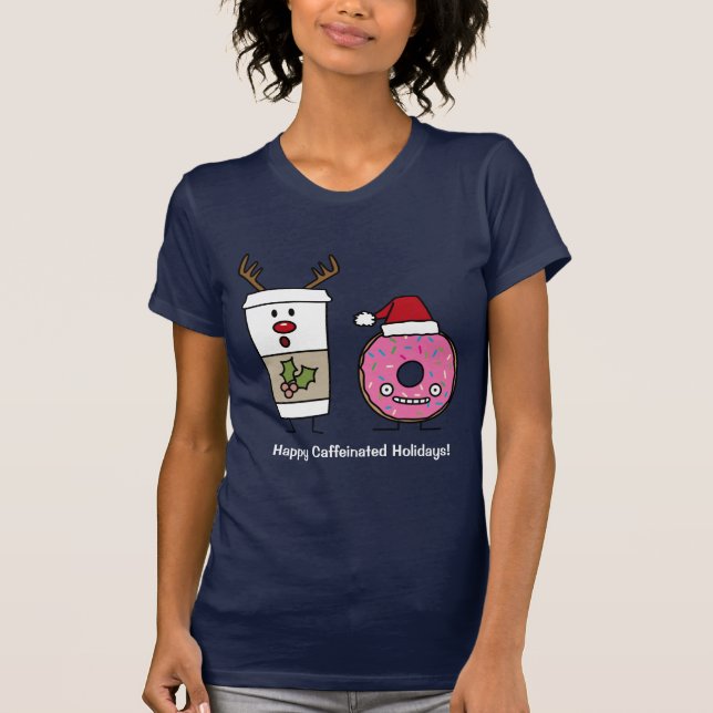 Camiseta Café del reno del navidad y buñuelo de Santa (Anverso)