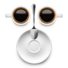 Café: dos tazas de café a Saucer y cuchara
