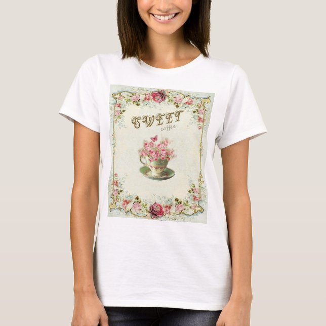 Camiseta Café dulce floral (Anverso)