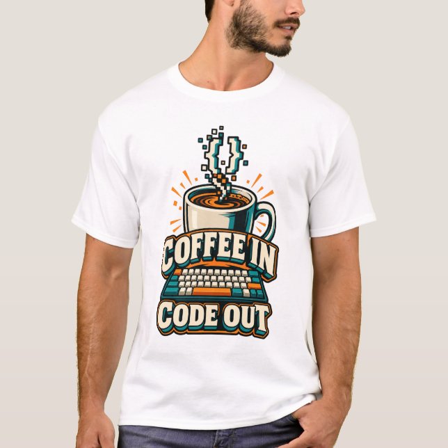 Camiseta Café en código fuera programador retro (Anverso)