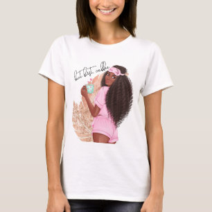 Camiseta Café Falso Brillo Chica Cabello Rosa 