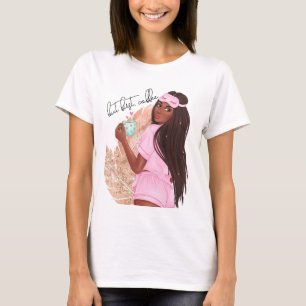 Camiseta Café Falso Brillo Chica Cabello Rosa Dorado Rosa  