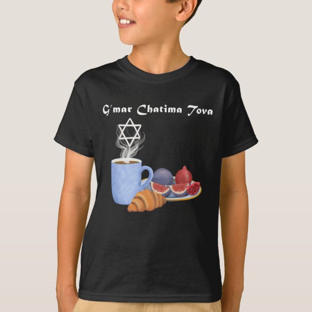 Camiseta Café G’mar Chatima Tova, granadas, higos (Anverso)