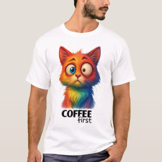 Camiseta Café Gato Arcoíris Primero Arte Divertido
