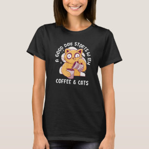 Camiseta Café Gato Naranja Gatos Bebiendo Café Mujeres Gato