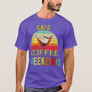 Camiseta Café Gatos Fin de semana Humor Sarcástico 