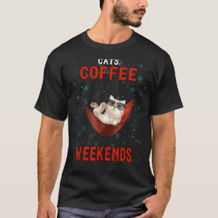 Camiseta Café gatos fin de semana Sarcástico