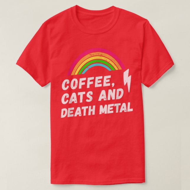 Camiseta Café, gatos y muerte Metalizado, arcoiris (Diseño del anverso)