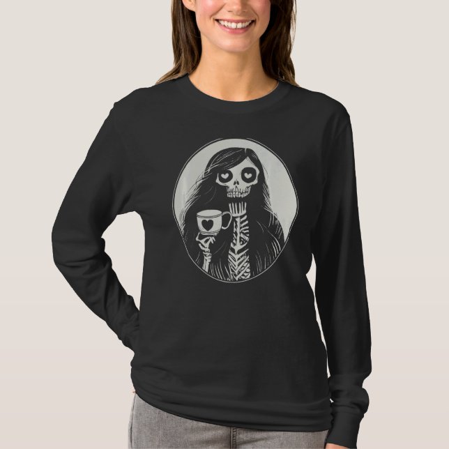 Camiseta Café gótico Bebe Skeleton Mujer Premium (Anverso)