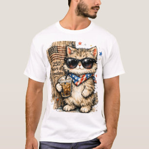 Camiseta Café helado con gato patriótico del 250º aniversar