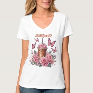 Camiseta café helado con rosas rosadas T-Shirt
