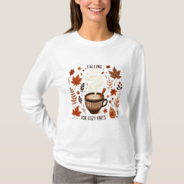 Camiseta Café, hojas y acogedora estética de otoño con vibr
