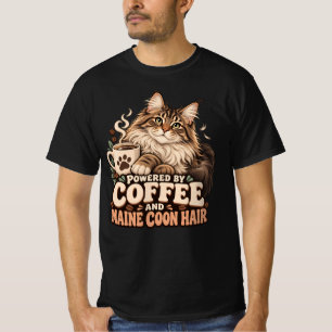 Camiseta Café Humor Gato Maine Coon Crema Arte Retro