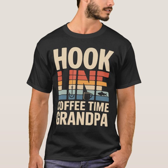 Camiseta Café Línea de Pesca Abuelo Mañana de Pesca (Anverso)