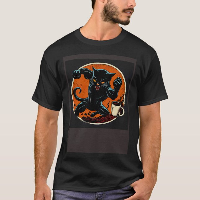 Camiseta Café Luchador Gato Negro (Anverso)