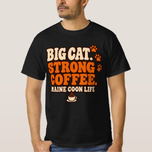 Camiseta Café Maine Coon Retro Naranja y Crema Tipografía