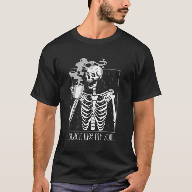 Camiseta Café Negro Como Mi Soul Skeleton Funny Java O D (Anverso)