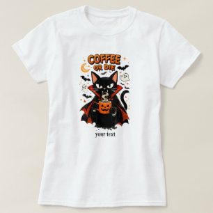 Camiseta Café o Morir Gato Negro Vampiro Halloween