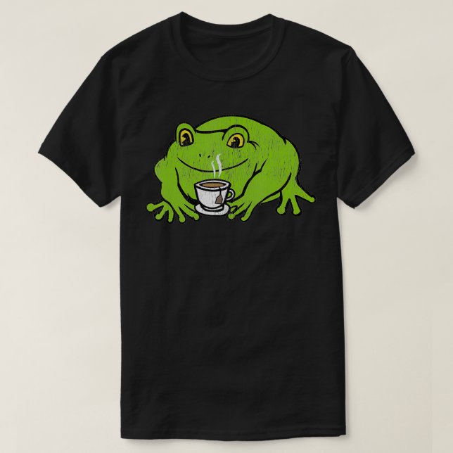 Camiseta Café para beber de rana de algodón (Diseño del anverso)