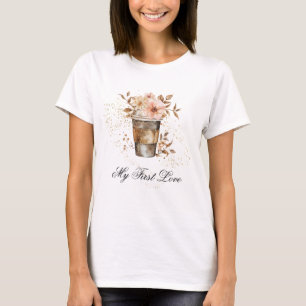 Camiseta *~* Café para ir a mi primer amor Flores rosadas P