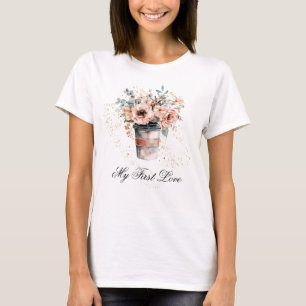 Camiseta *~* Café para ir a mis primeros Rosas de amor Flor