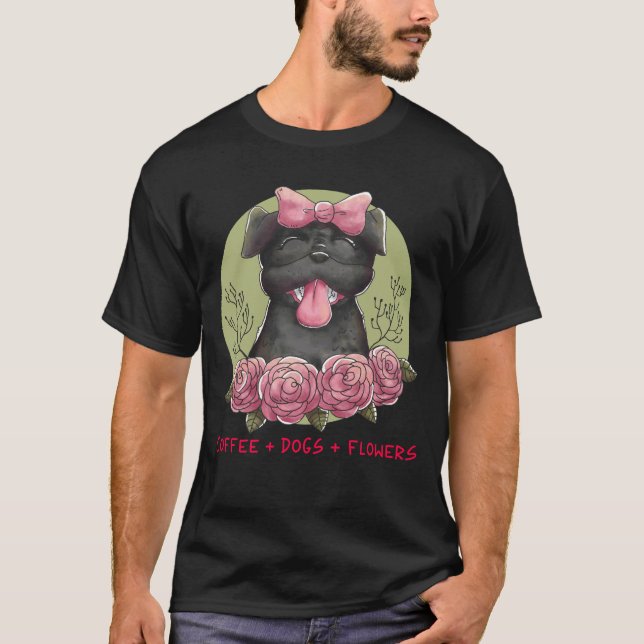 Camiseta café + perros + flores (Anverso)