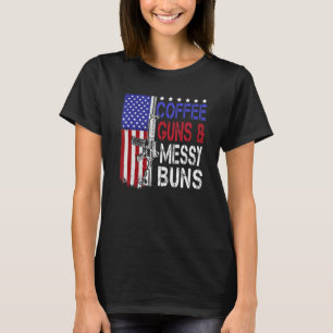 Camiseta Café Pistolas Moños Desordenados Bandera De Usa Pa