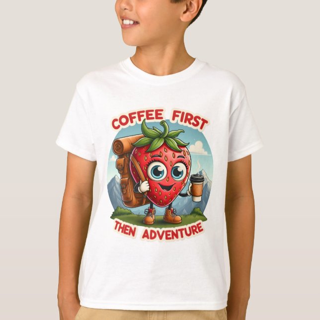 Camiseta Café primero, después aventura - Divertido paseo e (Anverso)