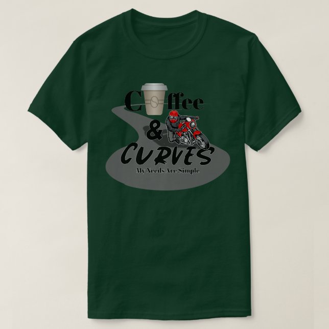 Camiseta Cafe Racer Motocicleta, Café & Curvas, Mis Necesid (Diseño del anverso)