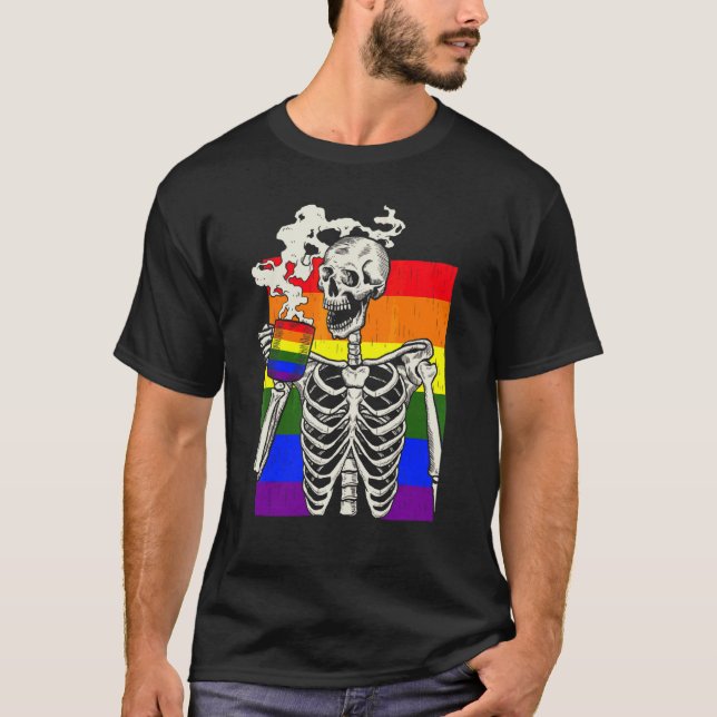 Camiseta Café Skeleton Beber Lgbt Q Retro Orgullo Gay Fl (Anverso)