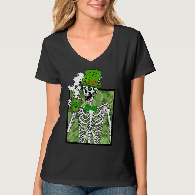 Camiseta Café Skeleton para beber St Patrick S Day Irish Sh (Anverso)