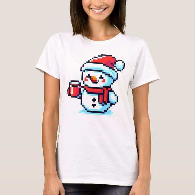 Camiseta Café Snowman - Navidades de arte pixel acogedor di (Anverso)