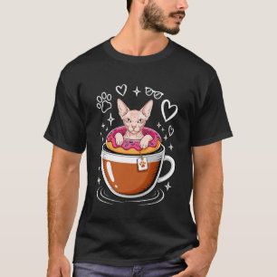 Camiseta Café Sphynx Gato Canadiense Sin Pelo Donut Manga L