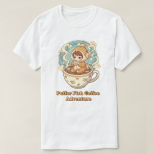 Camiseta Café y Arte de Lectura de Pez Globo Adorable