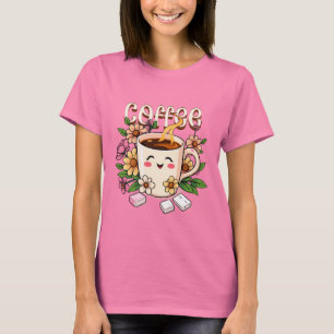 Camiseta Café y flores de Kawaii retro