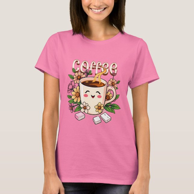 Camiseta Café y flores de Kawaii retro (Anverso)
