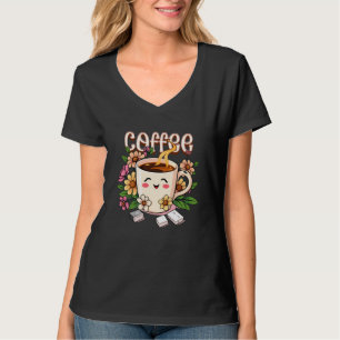 Camiseta Café y flores de Kawaii retro