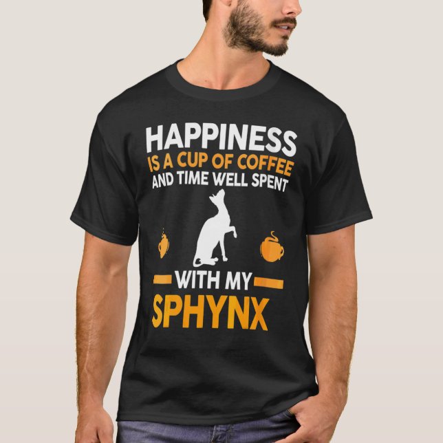 Camiseta Café y gato Sphynx (Anverso)