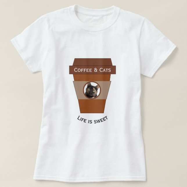 Camiseta Café y gatos de personalizable - La vida es dulce (Diseño del anverso)